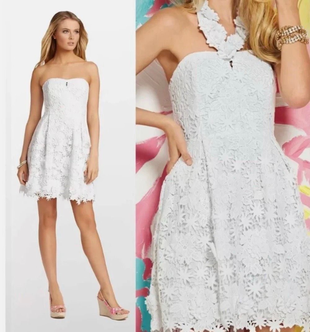 NWT Lilly Pulitzer Kailene Resort White Truly Floral Lace Convertible Dress 6